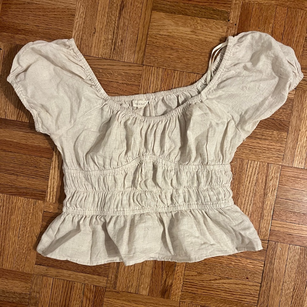 White Linen Blend Top